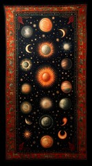 Celestial Tapestry Planets, stars, night sky, ornate frame