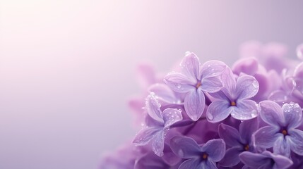Obraz premium Soft lilac flowers with dew drops glimmering in the gentle morning light during springtime blooms