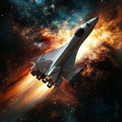 Futuristic Spacecraft Soaring Through a Nebula