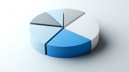 Obraz premium Elegant D pie chart with blue, gray, and white sections, perfect for financial analysis.