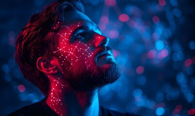 a man with a network projected on his face.