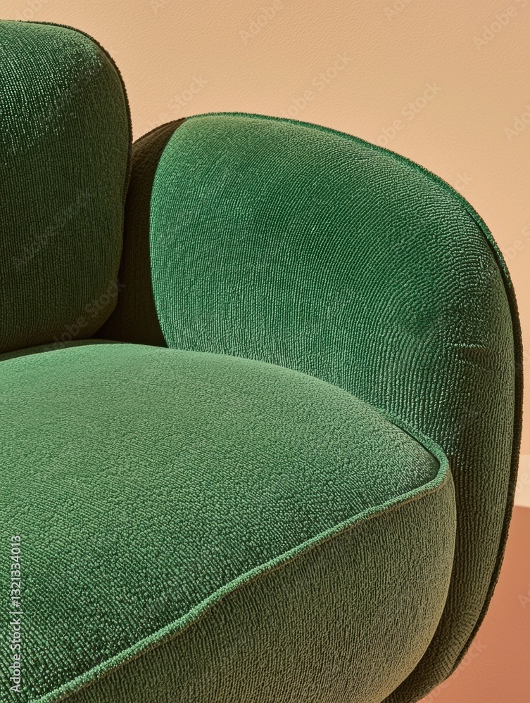 Poster close-up of a green armchair. the chair has a modern design with a curved backrest and armrests. the