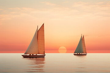 Fototapeta premium Minimalist Photo of Three Sailboats on the Ocean.jpg