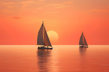 Fototapeta premium Minimalist Photo of Three Sailboats on the Ocean.jpg