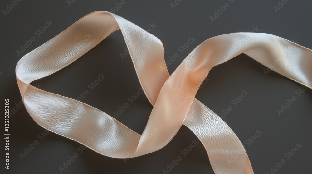 Aufkleber close-up of a ribbon in the shape of a heart. the ribbon is made of a light pink satin material and 