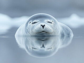 Fototapeta premium Seal relaxing in calm waters at dawn