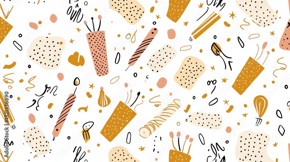 Poster seamless pattern with a white background. it features various objects such as ice cream cones, hot a