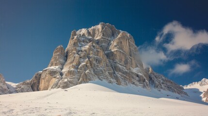 Snowy Mountain Peak Under a Clear Blue Sky on a Winter Day in the Alps Mountainous Region