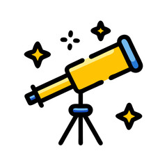 Cartoon Telescope Icon with Sparkling Stars – Astronomy and Space Exploration