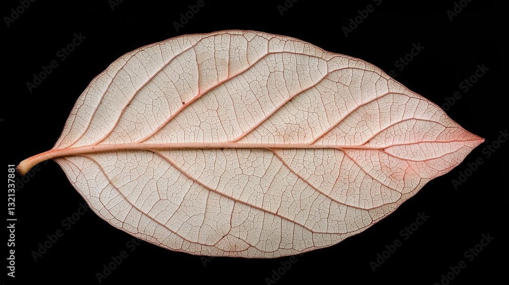 Poster close-up of a single leaf. the leaf is elongated and has a pointed tip. the veins of the leaf are vi