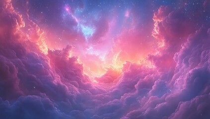 Fototapeta premium Celestial clouds glow with vibrant pinks and blues for spiritual concepts