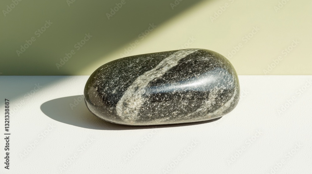 Poster close-up of a small, round object on a white surface. the object appears to be made of a smooth, pol