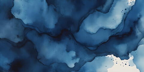 Obraz premium Ink Wash Serenity: An abstract interplay of indigo hues and flowing textures creating a sense of depth and calm. This minimalist aesthetic evokes the fluidity and movement of water.