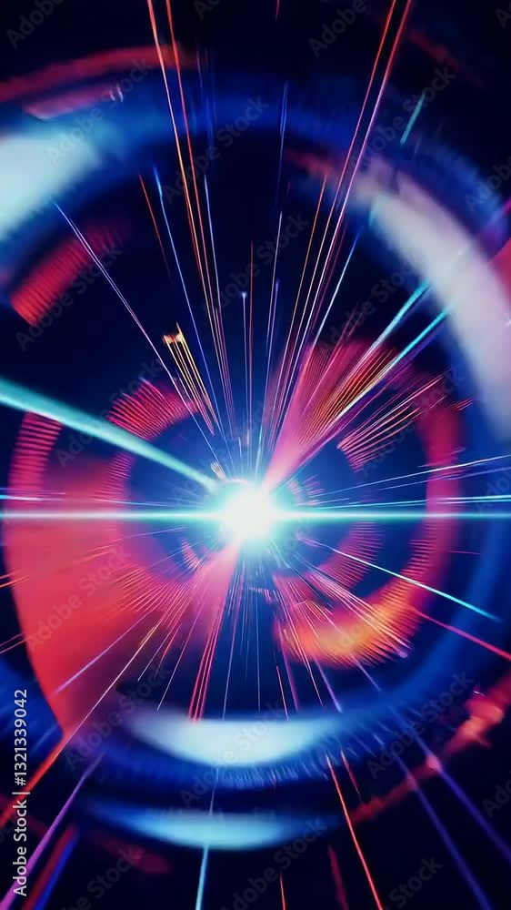 Poster dynamic light burst transition with vibrant neon energy patterns
