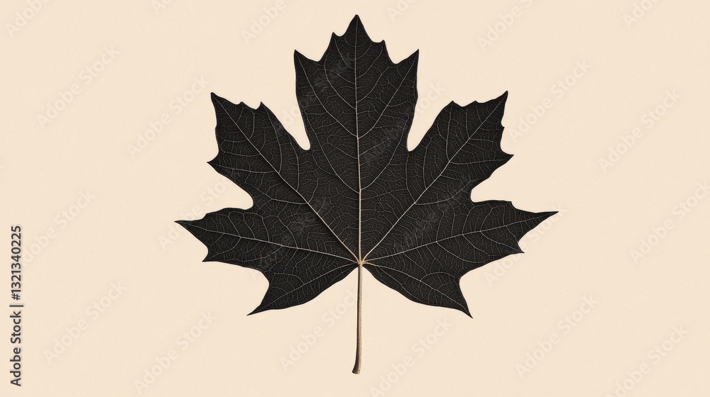 Poster black and white illustration of a maple leaf. the leaf is in the shape of a single leaf with a point
