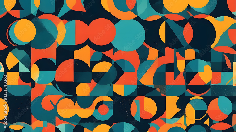 Poster geometric harmony: a vibrant and captivating display of geometric shapes, combining circles, squares