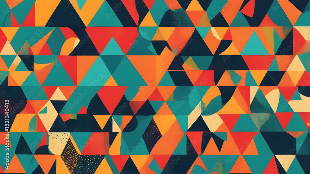 Poster geometric mosaic: a vibrant geometric mosaic illustration, intricate patterns formed with triangles 