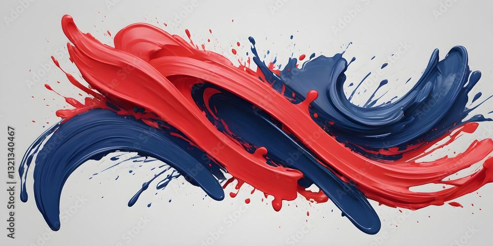 Aufkleber vibrant fusion: a dynamic display of swirling red and blue paint splashes, abstractly intertwined to