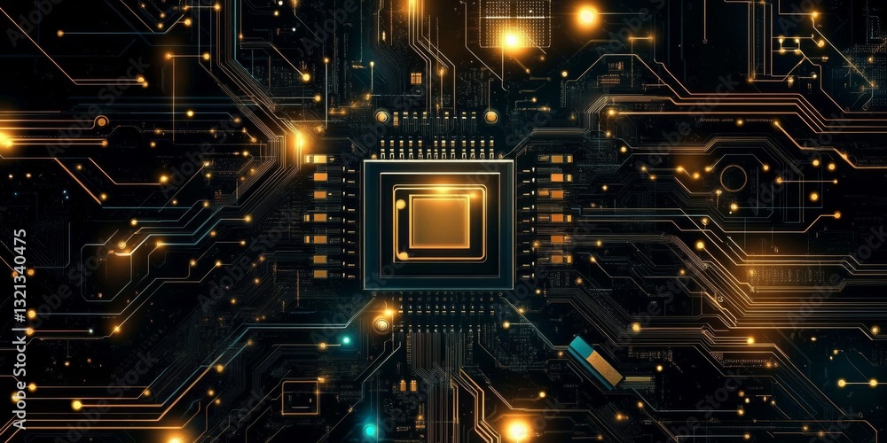Aufkleber digital illustration of circuit board with electronic components on grid-like pattern against black 