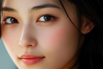 Fototapeta premium A woman with brown eyes and a pinkish face