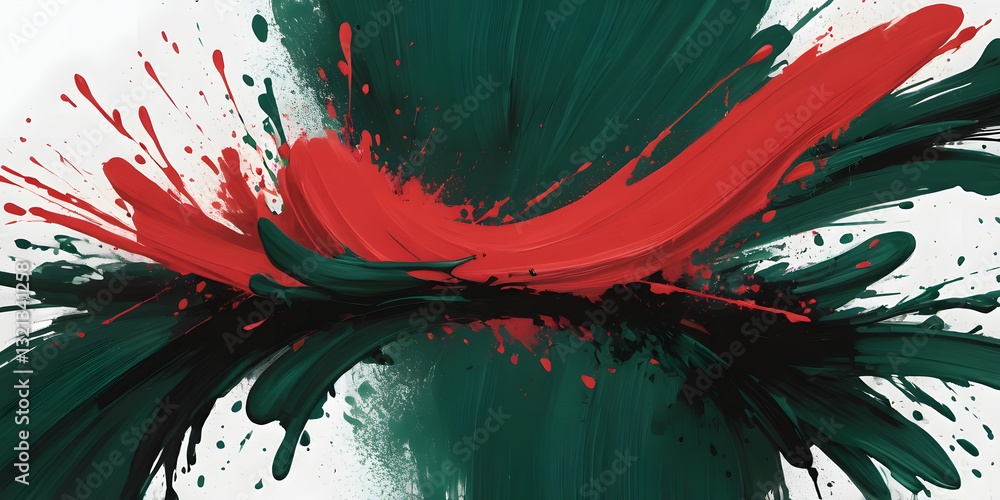 Poster abstract brushstrokes of color: an artistic composition showcasing bold brushstrokes of red and gree