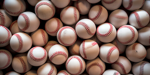 bunch of baseballs in a pile close up in a room filled