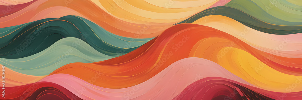 Poster abstract wave of colors: a vibrant and dynamic abstract painting featuring undulating waves of vario