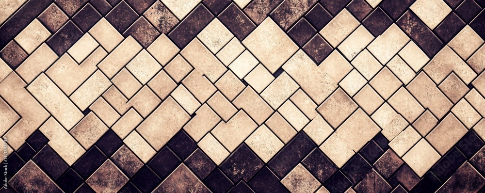 Poster dynamic geometric pattern with diamond-like tiles in brown and beige on black background