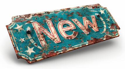 Rusted metal sign, new, advertising, isolated white background
