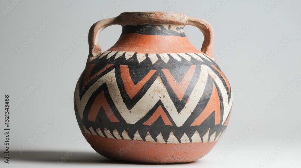 Poster the image is of an ancient pottery vase with two handles. the vase is round and cylindrical in shape