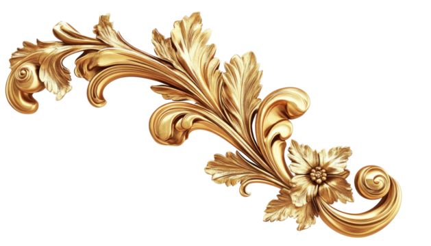 A gold leaf design with a flower on it