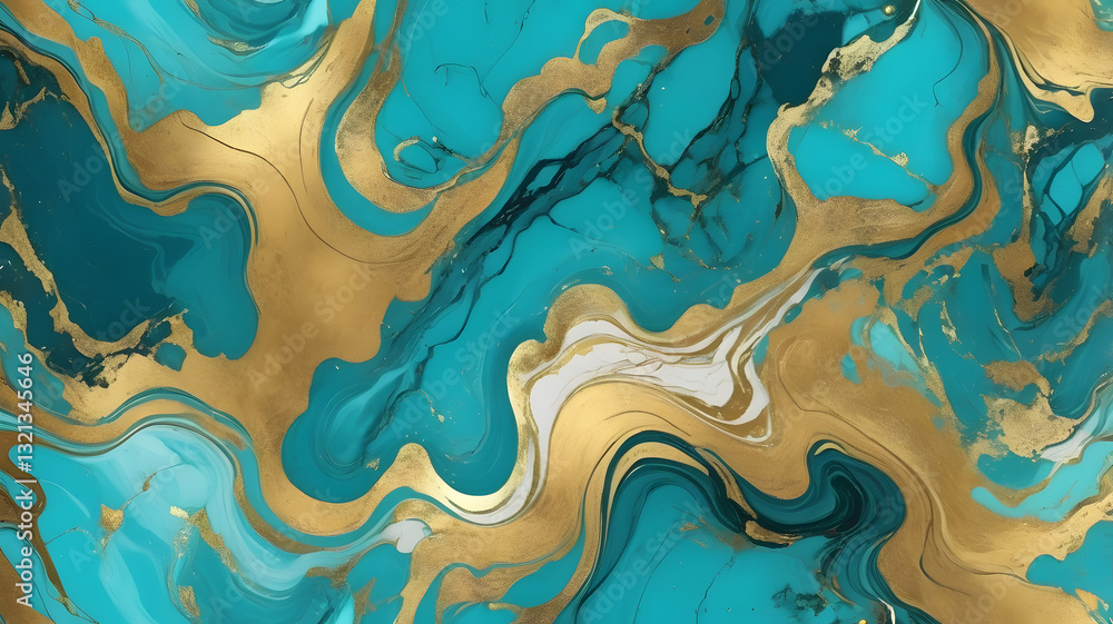 Poster opulent swirls of gold and teal: an artistic display of flowing teal and gold creates an elegant and