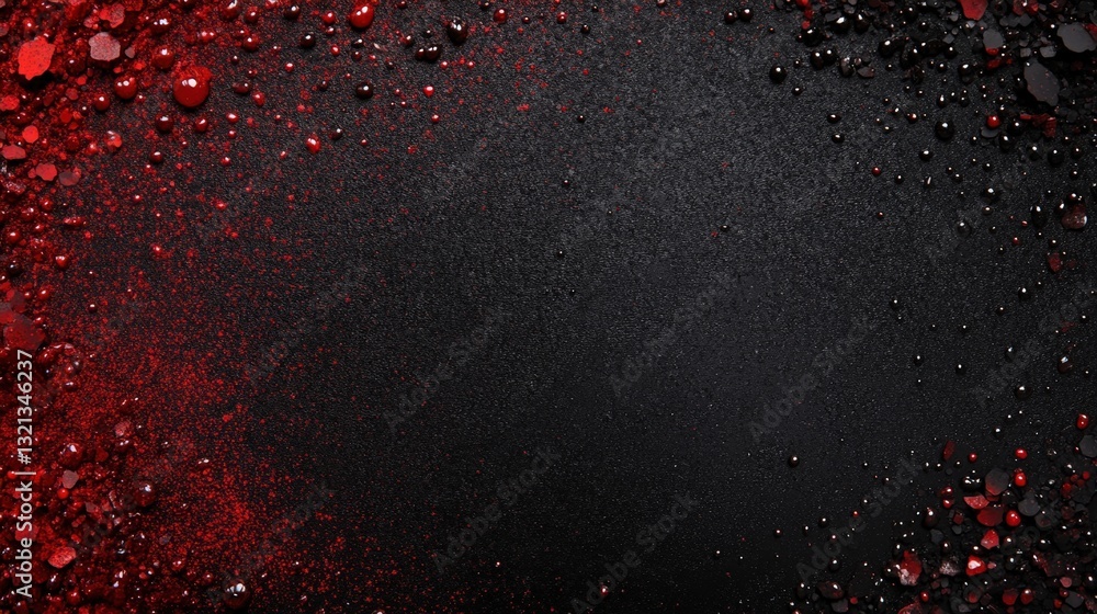 Poster a dark, textured background featuring splashes of red and black, creating a dramatic and abstract vi