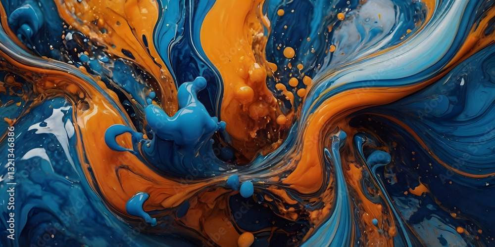 Poster whirl of colors: a mesmerizing abstract artwork featuring a dynamic swirl of vibrant blue and orange