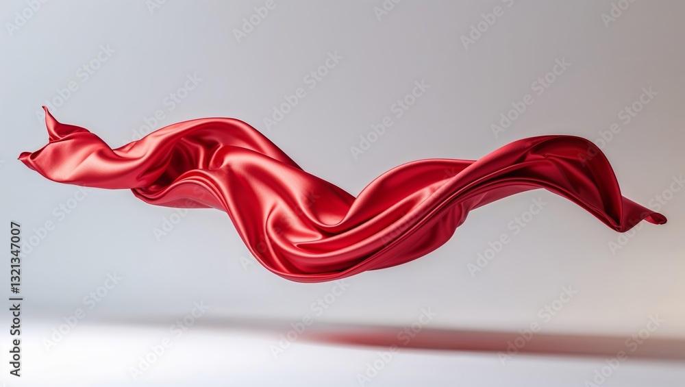 Poster elegant flowing red fabric draping gracefully in soft light showcasing rich texture and movement