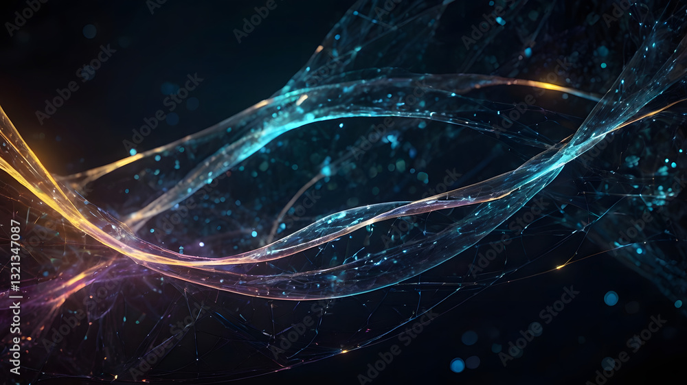Poster digital network flow: abstract digital artwork depicts the complex interconnectedness of data stream