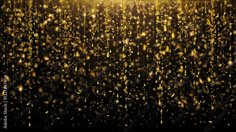 Poster golden sparkle cascade: an abstract, artistic composition featuring a dazzling display of cascading 
