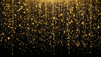Golden Sparkle Cascade: An abstract, artistic composition featuring a dazzling display of cascading golden particles against a dark background, creating an atmosphere of elegance and luxury. 