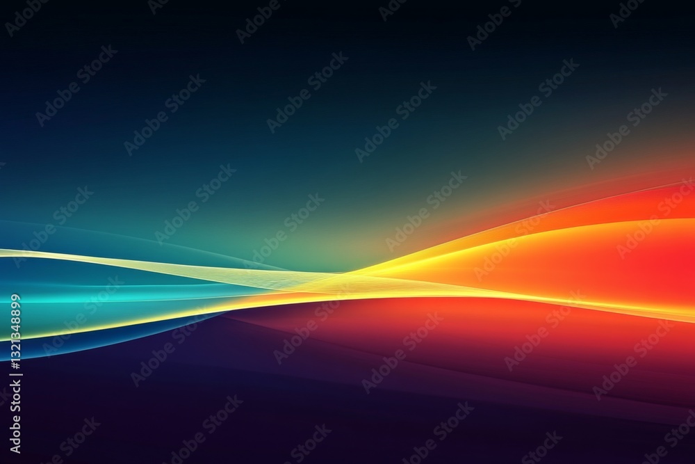 Poster vibrant digital art abstract gradient design with wave pattern and glowing curved yellow line
