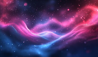 Obraz premium Glowing pink and blue wave landscape background, digital art for abstract design