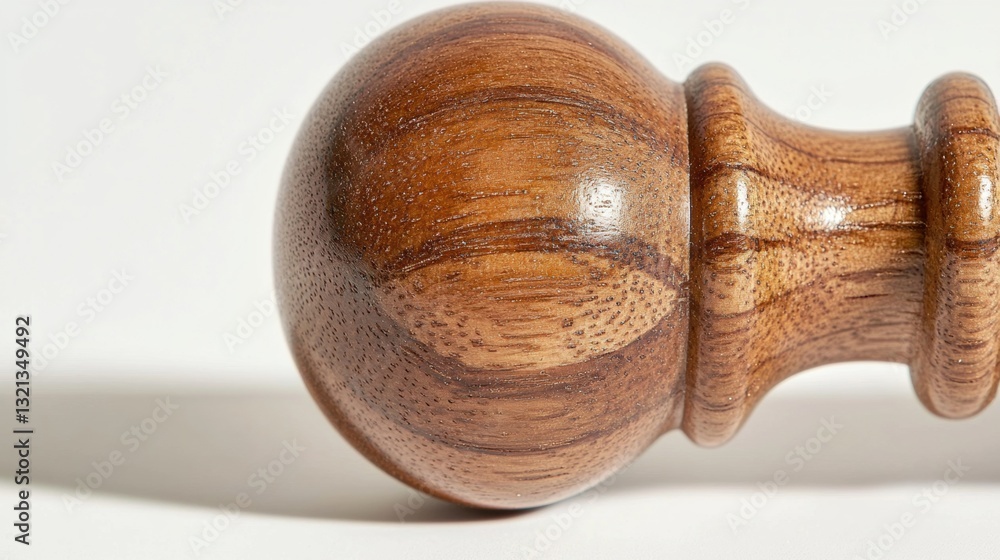 Poster close-up of a wooden object, which appears to be a knob or a handle. the object is round and has a s