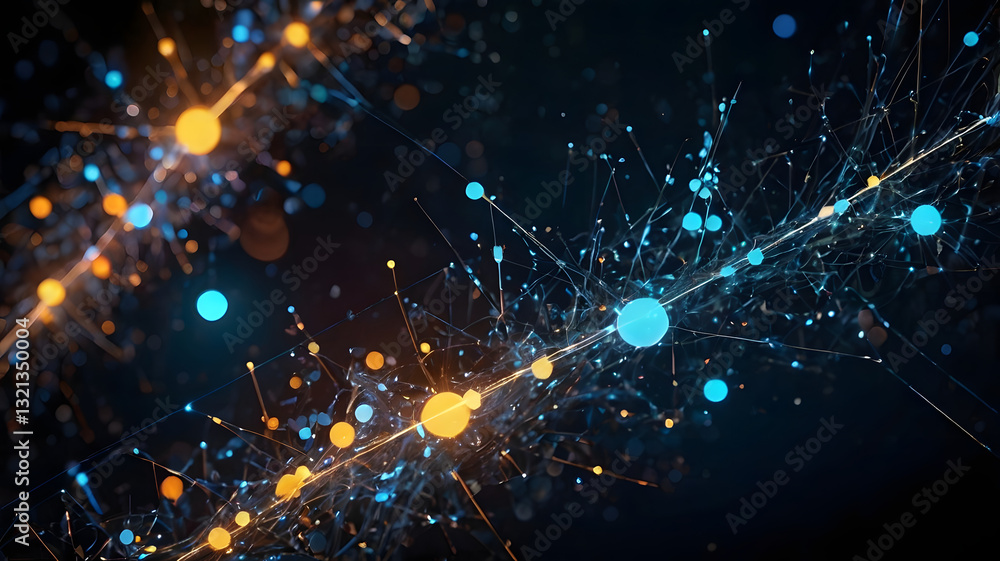 Poster illuminating connections: a vibrant display of interconnected nodes and pathways glows in a digital 