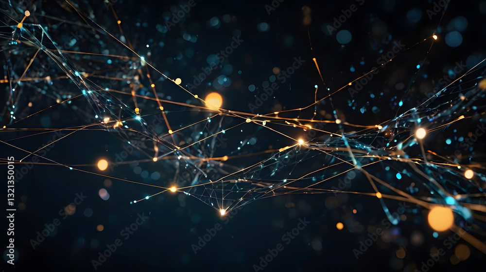 Poster network of innovation: a vibrant, digital network of interconnected lines and glowing nodes pulses w