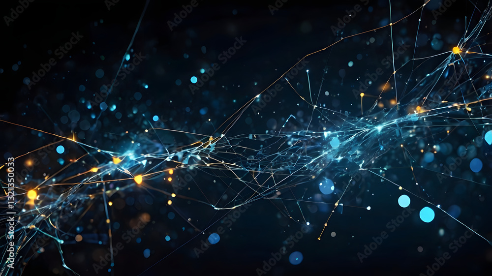 Poster digital network: a stunning visualization of interconnected data streams, glowing particles, and int