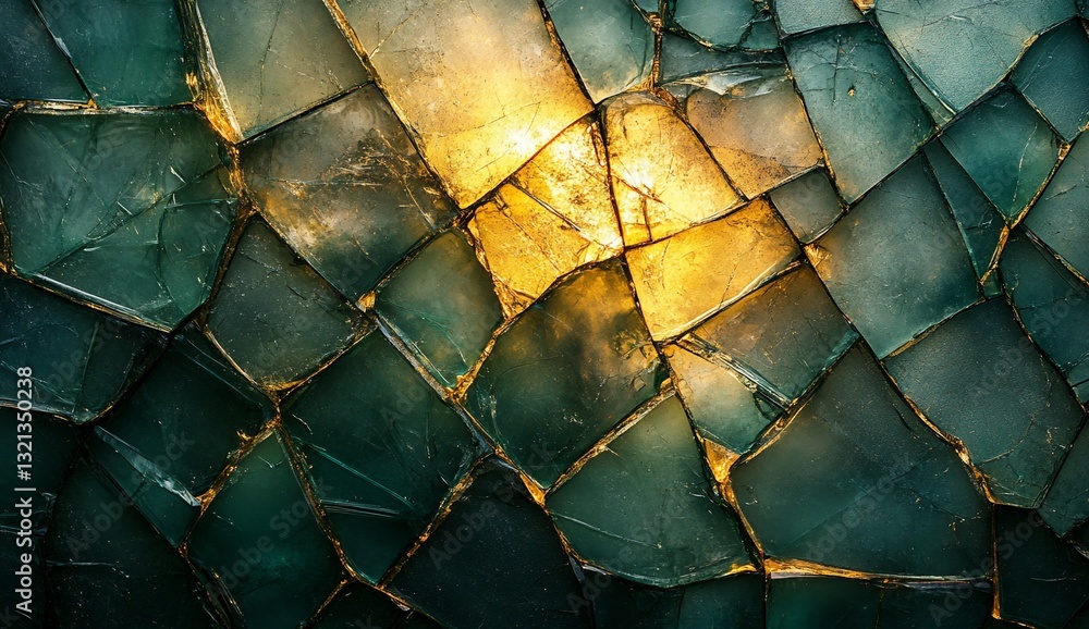 Aufkleber abstract glass, broken in angular shapes reflecting golden light. use background