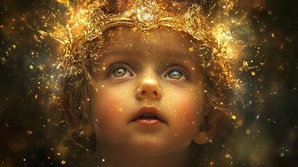 Innocent Child, Divine Light: A Generative AI Portrait of a Young God, radiating purity and ethereal beauty. Perfect for religious, spiritual, or     