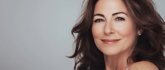 Naklejka premium A woman with long brown hair and a smile on her face