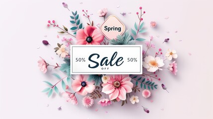 Spring flowers sale banner, floral background, promotion, online shop