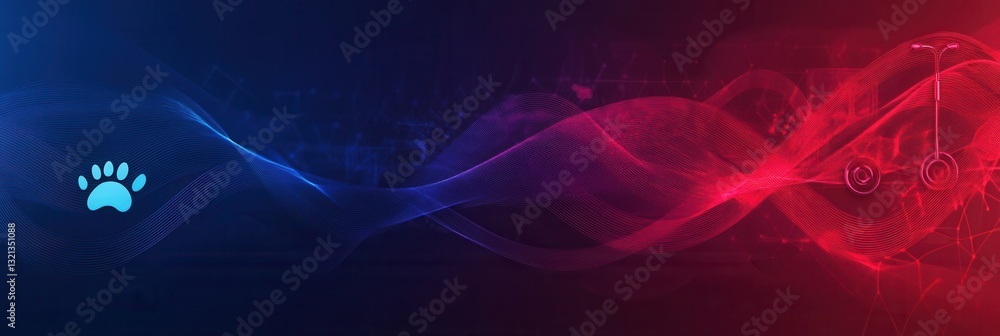 Poster dynamic gradient veterinary emergency background featuring abstract energy waves and medical symbols