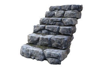 Ancient Stone Stairs Isolated on White and Transparent Background PNG Image.